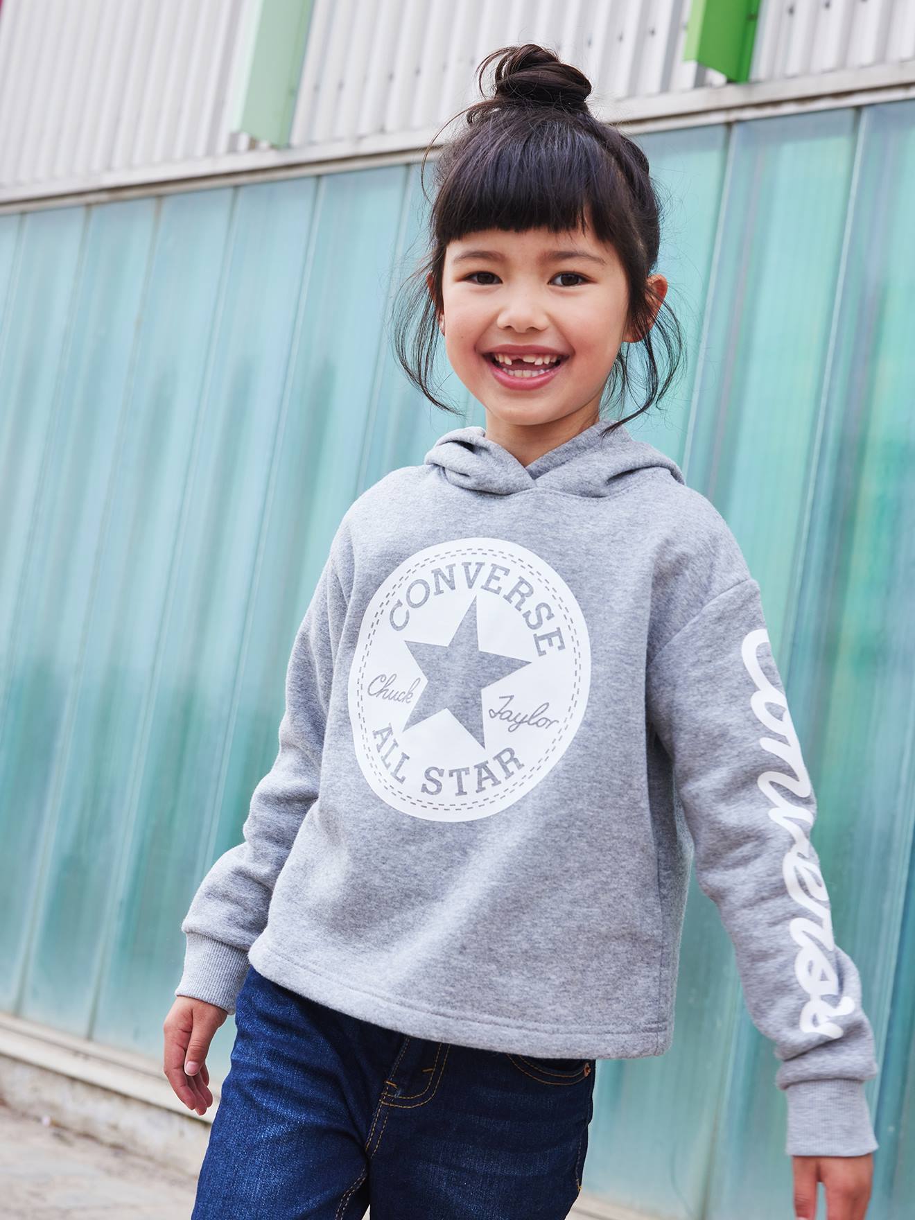 Chuck Patch Cropped Hoodie by CONVERSE - grey, Girls | Vertbaudet