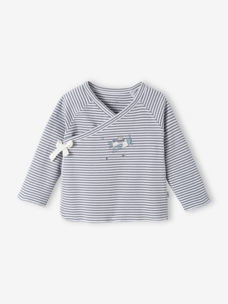 Interlock Cardigan for Newborn Babies, BASICS ecru+grey blue 