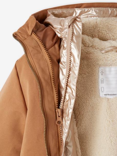 3-in-1 Shiny Hooded Parka with Sherpa Lining, for Girls camel 