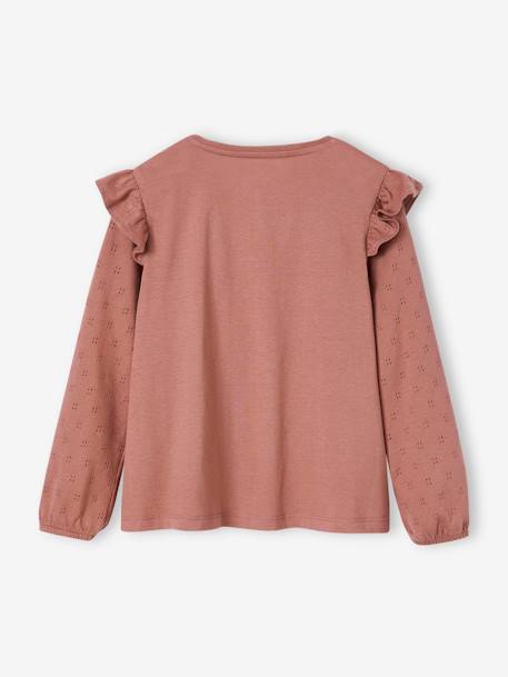 Ruffled Long Sleeve Top for Girls, BASICS dusky pink+ecru+navy blue 