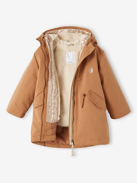 3-in-1 Shiny Hooded Parka with Sherpa Lining, for Girls camel 