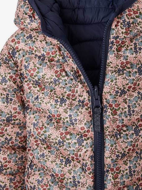 Reversible Lightweight Padded Jacket with Padding in Recycled Polyester, for Girls 6306+GREY DARK ALL OVER PRINTED+night blue+PINK BRIGHT ALL OVER PRINTED 