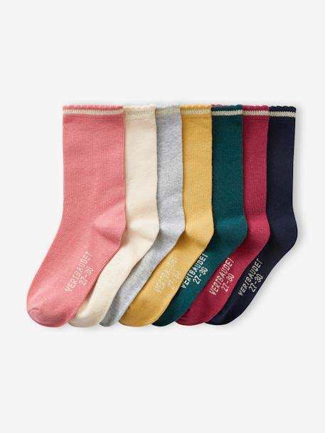 Pack of 7 Pairs of Socks in Lurex for Girls apricot+blue+rose 