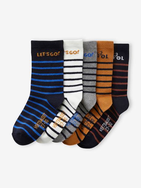 Pack of 5 Pairs of Striped Socks for Boys night blue 