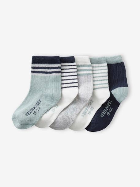 Pack of 5 Pairs of Striped Socks for Baby Boys grey blue 