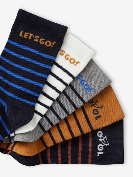 Pack of 5 Pairs of Striped Socks for Boys night blue 