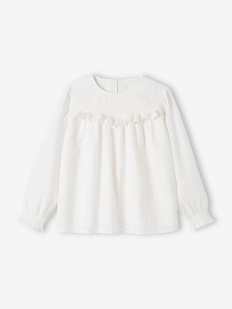 Blouse with Textured-Effect Ruffle for Girls ecru 