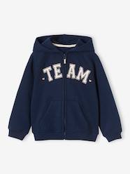 Girls-Cardigans, Jumpers & Sweatshirts-Hooded Jacket with "Team" Sport Motif for Girls