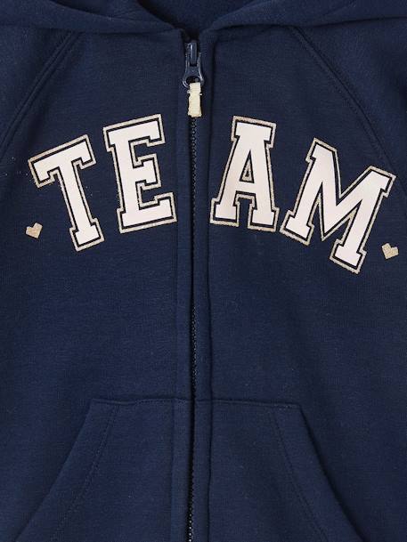Hooded Jacket with 'Team' Sport Motif for Girls green+navy blue+sweet pink 