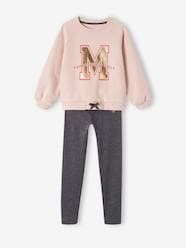 Girls-Trousers-Sports Combo: Fleece Sweatshirt + Leggings in Techno Fabric, for Girls