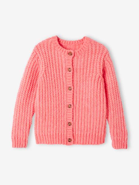 Loose-Fitting Soft Knit Cardigan for Girls marl grey+petrol blue+red+sweet pink 