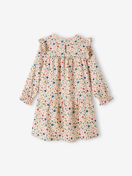 Frilly Dress with Floral Print for Girls aqua green+ecru+night blue 