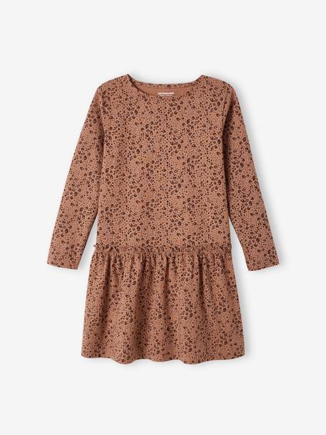 Long Sleeve Printed Dress for Girls ecru+grey green+old rose+printed brown+rosy 