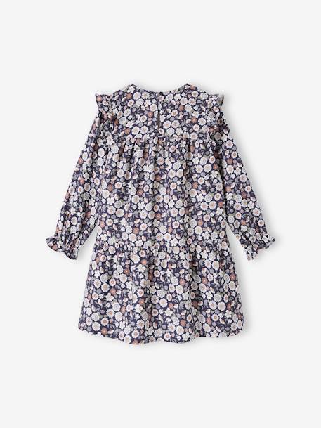 Frilly Dress with Floral Print for Girls aqua green+ecru+night blue 