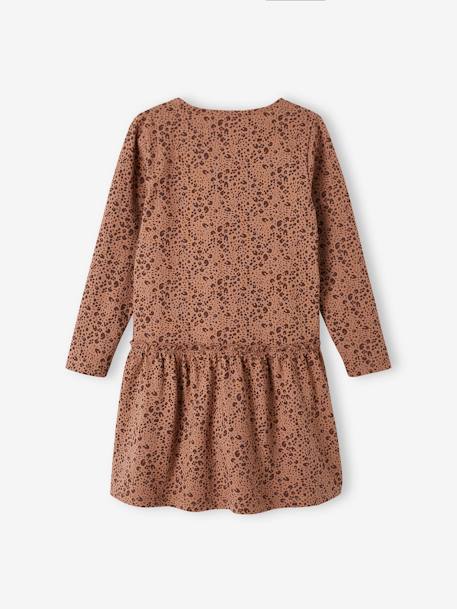 Long Sleeve Printed Dress for Girls PINK MEDIUM ALL OVER PRINTED+printed brown+rosy 