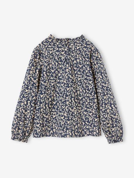 Blouse with Crew Neck & Floral Print for Girls ecru+navy blue 