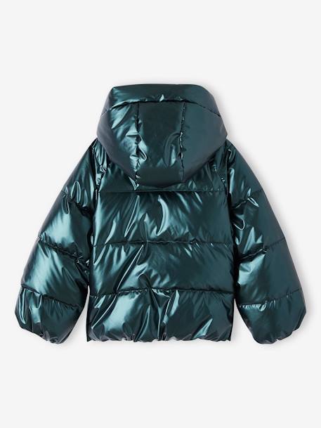 Padded Jacket with Pearl-Effect Hood & Polar Fleece Lining, for Girls ecru+fir green 