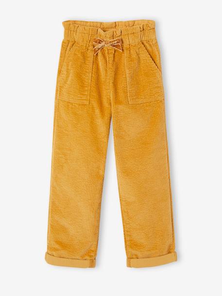 Corduroy Paperbag Trousers for Girls dusky pink+mustard+night blue 
