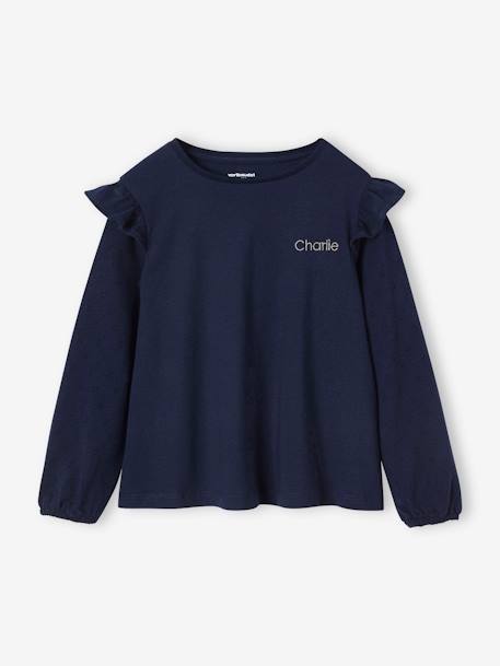 Ruffled Long Sleeve Top for Girls, BASICS dusky pink+ecru+navy blue 