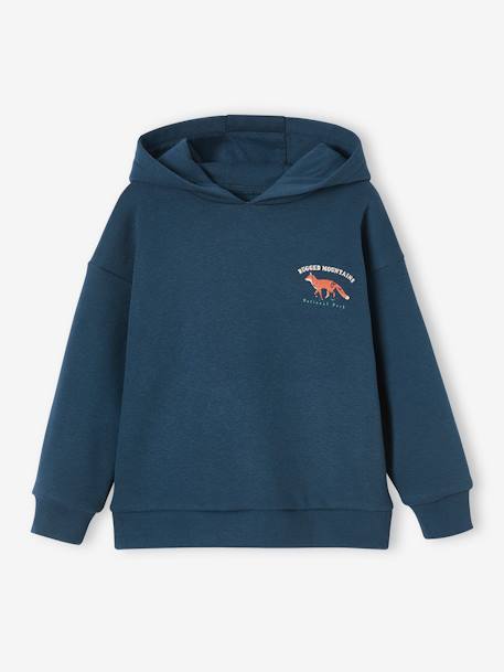 Hoodie with Large Nature-Inspired Motif on the Back, for Boys night blue+sage green 