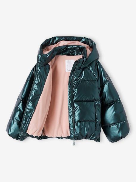 Padded Jacket with Pearl-Effect Hood & Polar Fleece Lining, for Girls ecru+fir green 