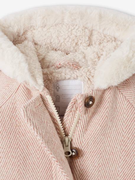 Woollen Coat Lined in Faux Fur for Babies rose 