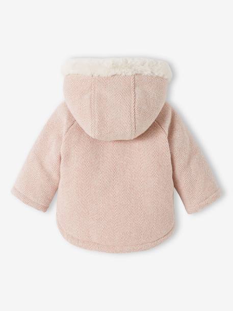 Woollen Coat Lined in Faux Fur for Babies rose 