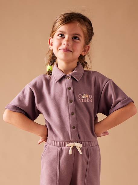 Short Sleeve Fleece Jumpsuit for Girls mauve 