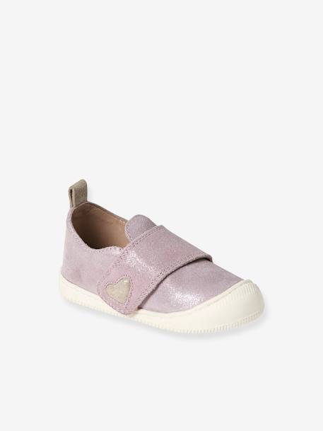 Indoor Shoes in Smooth Leather with Hook-&-Loop Strap, for Babies pale pink+printed pink+rose 