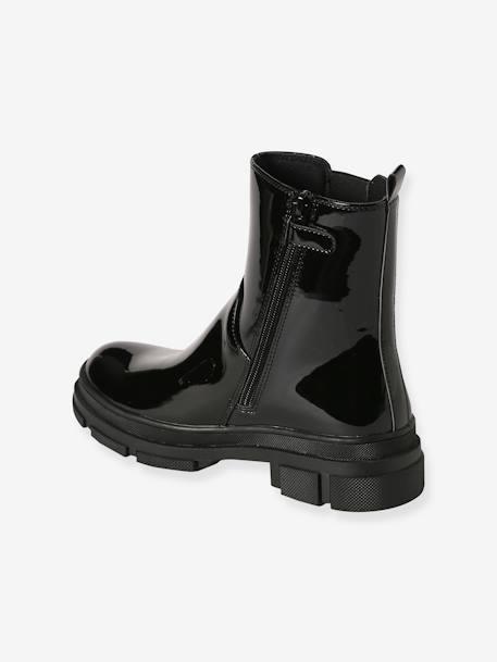 Patent Boots with Zip & Elastic, Junior black 