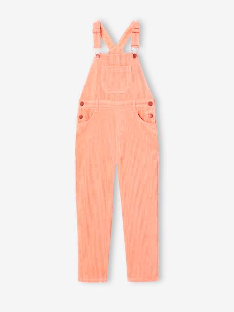 Corduroy Dungarees for Girls chocolate+peach 