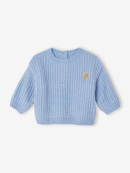 Knitted Jumper with Golden Heart for Babies sky blue+WHITE LIGHT SOLID 