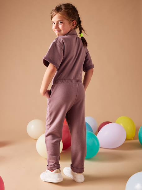 Short Sleeve Fleece Jumpsuit for Girls mauve 