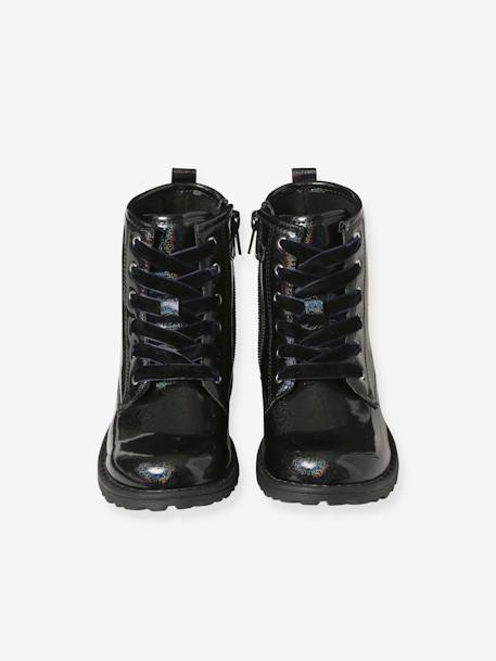 Patent Boots with Laces & Zip, for Girls black+bronze+set black 