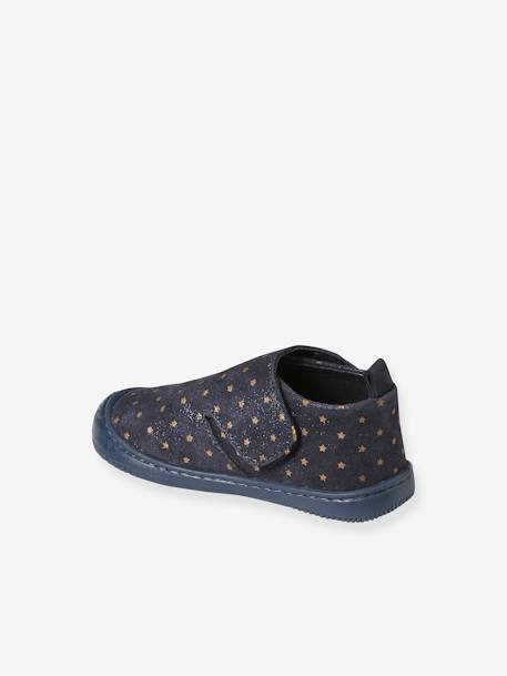 Indoor Shoes in Smooth Leather with Hook-&-Loop Strap, for Babies printed blue 