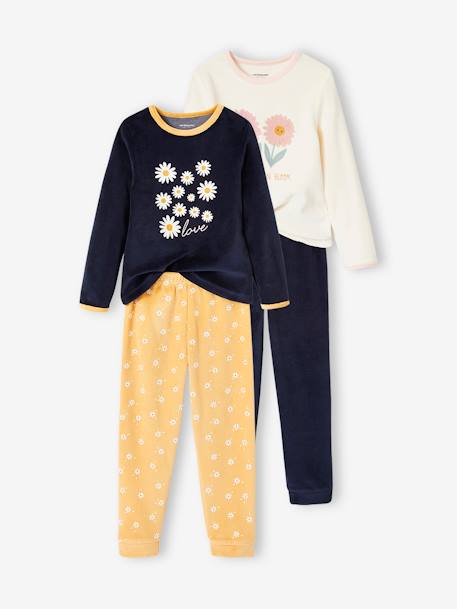 Pack of 2 Daisy Pyjamas in Velour for Girls ochre 