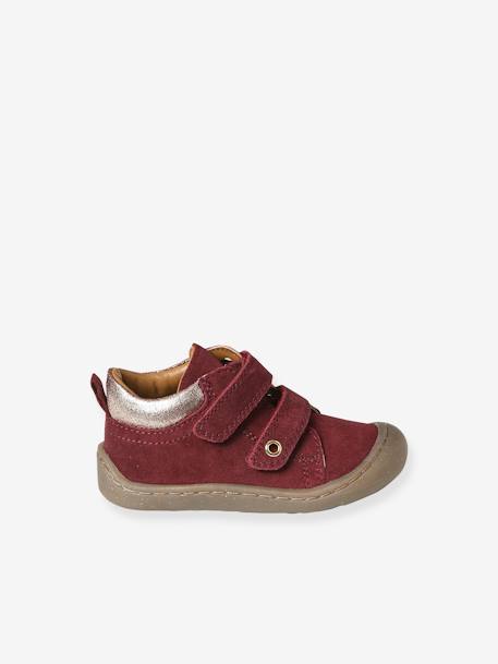 Pram Shoes in Soft Leather, Hook&Loop Strap, for Babies, Designed for Crawling bordeaux red+fuchsia+gold+navy blue+pale yellow+rose 