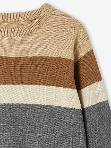 Striped Colourblock Jumper in Fine Knit for Boys BEIGE LIGHT SOLID WITH DESIGN+marl grey 