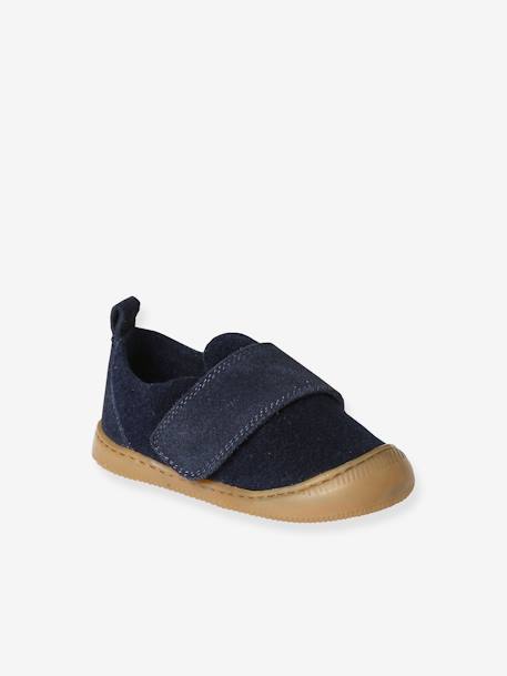 Felt Indoor Shoes with Hook-and-Loop Strap, for Babies navy blue 