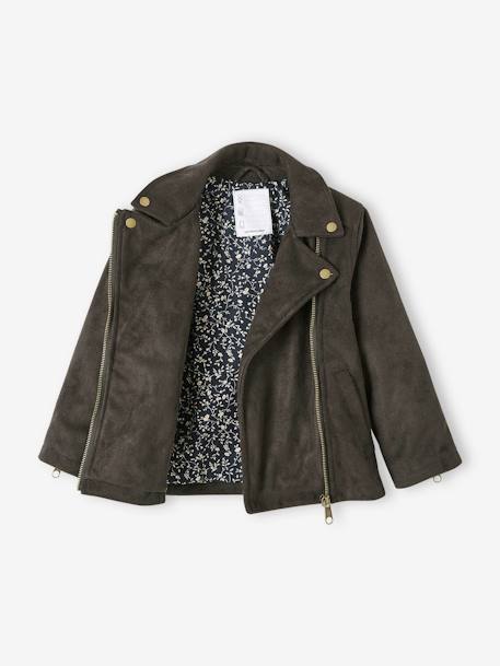 Perfecto Style Jacket in Nubuck for Girls anthracite+Camel 