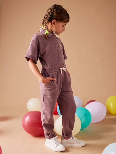 Short Sleeve Fleece Jumpsuit for Girls mauve 