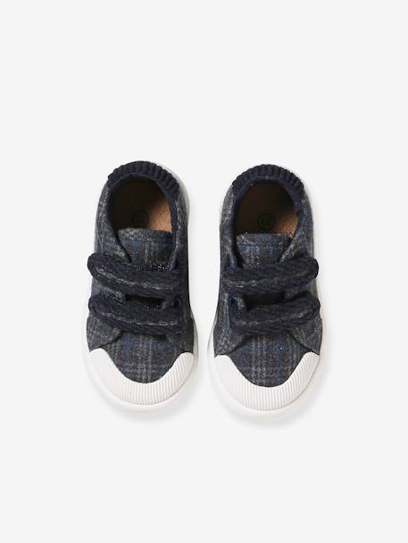 Hook&Loop Textile Trainers for Babies chequered blue+chequered grey 
