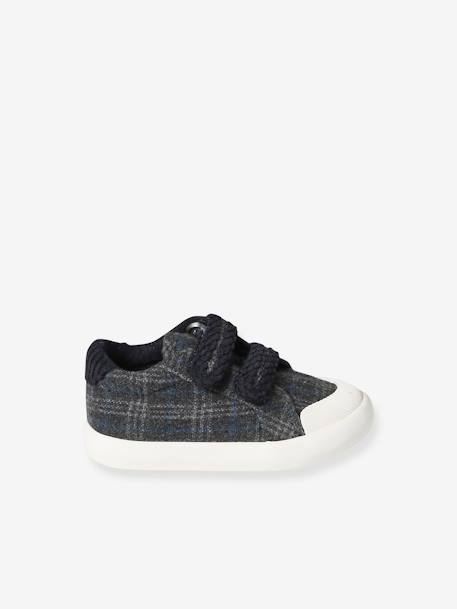 Hook&Loop Textile Trainers for Babies chequered blue+chequered grey 