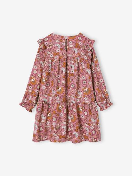 Frilly Dress with Floral Print for Girls aqua green+ecru+night blue+old rose 