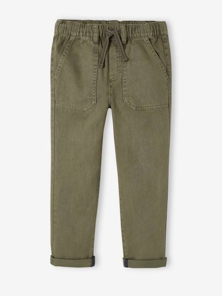 Worker Trousers, Easy to Slip On, for Boys BEIGE MEDIUM SOLID WITH DECOR+lichen+night blue 