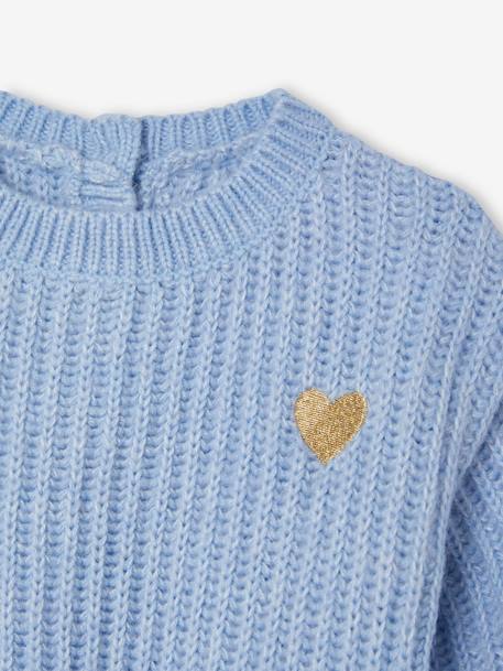 Knitted Jumper with Golden Heart for Babies sky blue+WHITE LIGHT SOLID 