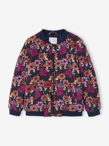 Bomber-Style Padded Jacket with Floral Print for Girls night blue 