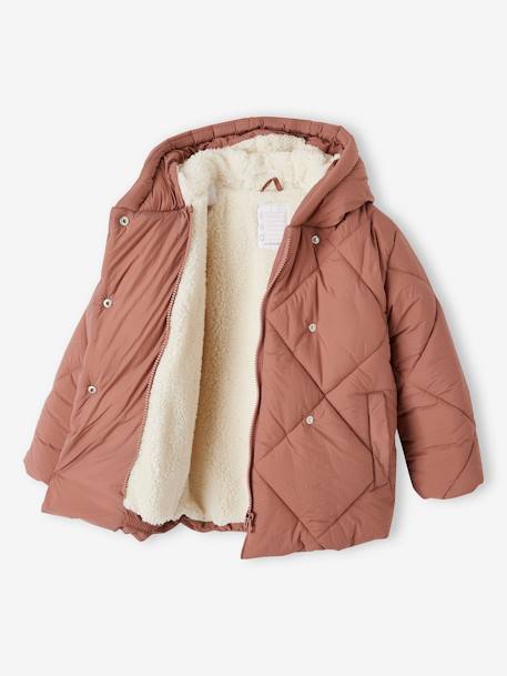 Padded Coat with Hood & Sherpa Lining for Girls blush 