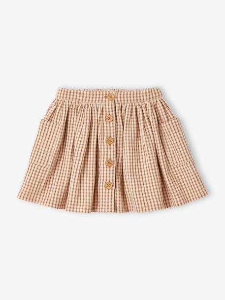 Gingham Skirt with Buttons chequered brown 