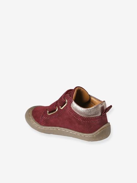 Pram Shoes in Soft Leather, Hook&Loop Strap, for Babies, Designed for Crawling bordeaux red+fuchsia+gold+navy blue+pale yellow+rose 